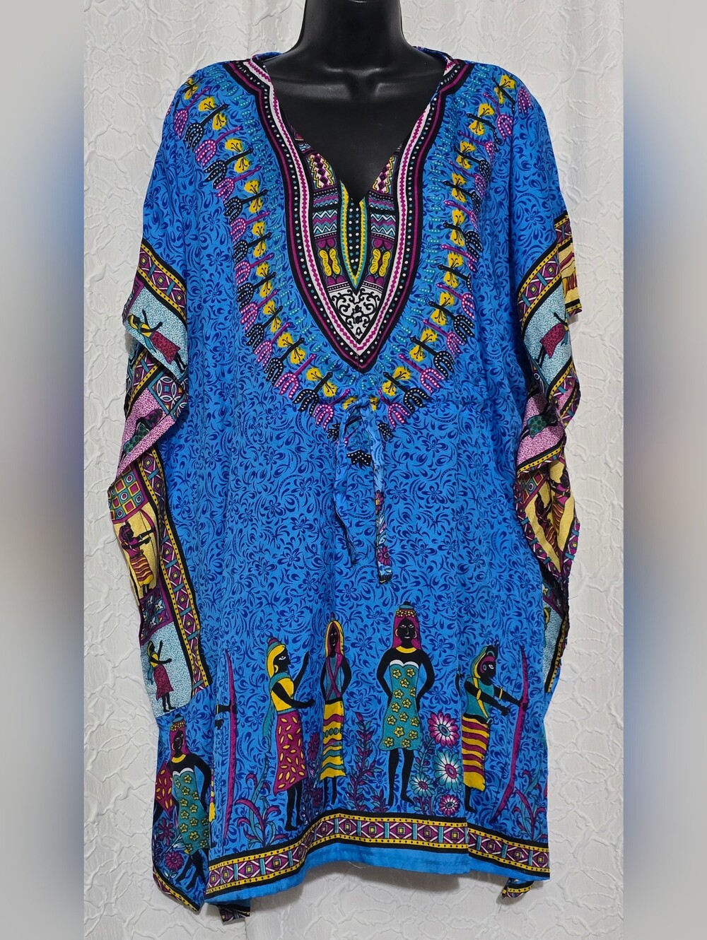 African Lady Print Caftan Dress Cover Up One Size Boho Festival